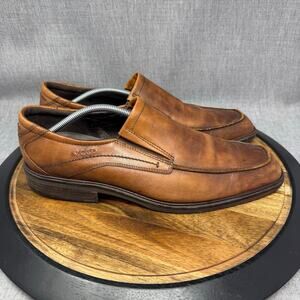 Ecco Helsinki Bike Toe Men's 12 (46) Brown Leather Slip On Loafers Shoes